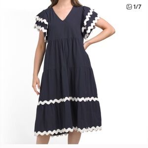 White Closet Elements 100% Cotton Navy Dress with White Trim